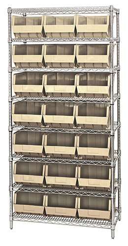 Quantum WR8-255 in Ivory – Quantum Stack & Hang Wire Shelving with Bins – 36" x 18" x 74"