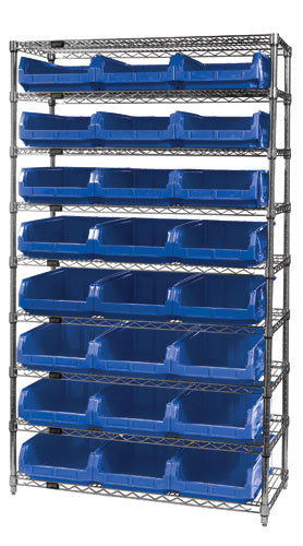 Quantum WR9-531 in Blue – Quantum Magnum Wire Shelving Systems with Bins – 42" x 18" x 74"