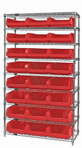 Quantum WR9-531 in Red – Quantum Magnum Wire Shelving Systems with Bins – 42" x 18" x 74"