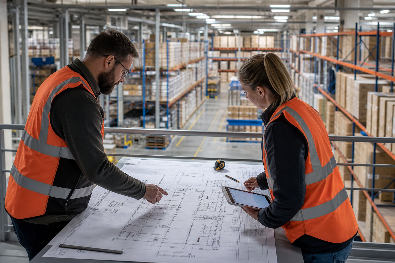 Warehouse design professionals planning a storage layout